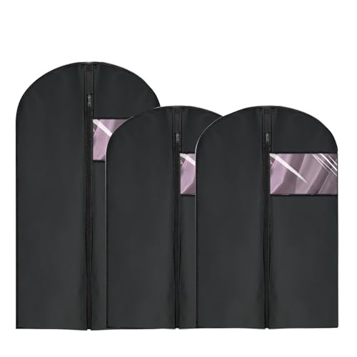 3 Stück Kleidersack, Kleiderhülle mit Klarem Fenster, Schwarz Kleiderschutzhülle mit Reißverschluss, 2 Waschbar Kleidersack Anzug 60 * 100 cm, 1 Atmungsaktivee Kleiderhüllen lang 60 * 120 cm von Parastar