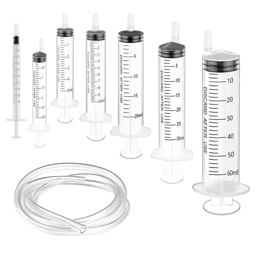 Pack of 7 Spritzes,Syringe mit Schlauch,Spritze mit Ein1m Katheter,1ml 3ml 5ml 10ml 20ml 30ml 60ml Kunststoff Spritzen Nadellos mit Stecker,für Kleintierfütterung,Wissenschaft, Industrielaboratorien von Parastar