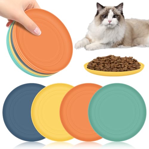Parastar 10 Stück Katzennapf Flach, Katzenschüssel In 4 Farben, Flache Schale Für Kätzchen, Runde Futternapf Katze Flach (15 * 15 * 1.5cm), Buntes Katzen Näpfe Set Für Trockenfutter Und Nassfutter von Parastar