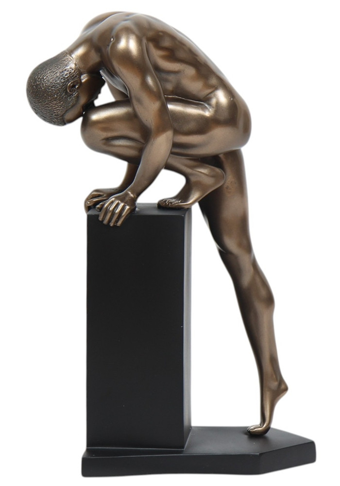 Moderne Skulptur junger Mann Akt stehend auf Sockel H 22 cm Dekofigur Body Talk in Bronze-Optik von Parastone
