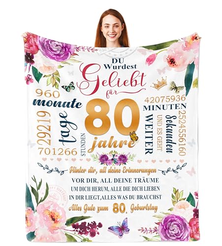 Parcae 80 Geburtstag Geschenke Frauen, 80. Geburtstag Frau, Geschenke für 80 Jahre Oma Mama Tante, Deko 80 Jahre Frauen Decke 150x130CM von Parcae