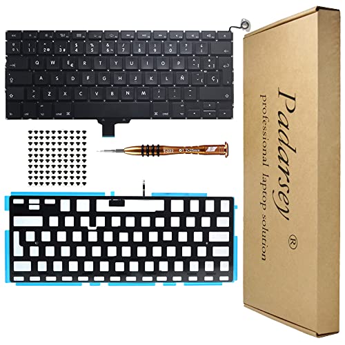 Padarsey Ersatz Keyboard mit Hintergrundbeleuchtung mit 80 PCE Screws Spanisch ESPAÑOL Teclado Kompatibel für MacBook Pro Unibody 13-Zoll A1278 2008 2010 2012 2013 2015 Jahr mit Schraubenzieher von Pardarsey