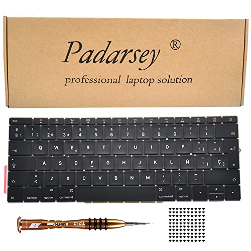 Padarsey Ersatz Spanisch ESPAÑOL Teclado Tastatur Kompatibel mit MacBook Pro 13" A1708 Ohne Touchpad Bar MacBookPro14,1 MacBookPro13,1 A1708 Späte 2016 Mitte 2017 mit 80 Schrauben Schraubenzieher von Pardarsey