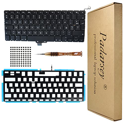 Padarsey Ersetzen französische Hintergrundtastatur Tastatur rétroéclairé Clavier français mit 80 Schrauben kompatibel für MacBook Pro 13 Zoll A1278 2008-2015 mit Schraubenzieher von Pardarsey