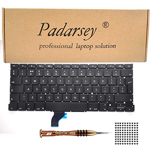 Padarsey Tastatur, UK-Layout, kompatibel für MacBook Pro A1502 33 cm (13 Zoll) 2013–2015 Retina-Serie, schwarz, US-Layout, Teilenummern ME864 ME865 ME866, mit 80 Tastaturschrauben und Schraubendreher von Pardarsey