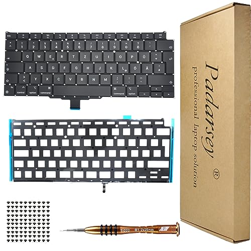 Pardarsey Ersatz Hintergrundbeleuchtung Deutsch QWERTZ Tastatur Kompatibel für MacBook Air Retina 13" M1 A2337 Ende 2020 Jahr Tastatur + Schrauben + Schraubendreher von Pardarsey