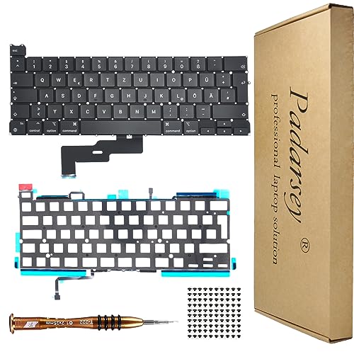 Pardarsey Ersatz Hintergrundbeleuchtung Deutsch QWERTZ Tastatur Kompatibel für MacBook Pro 13" A2338 2020 2022 Jahr Tastatur + Schrauben + Schraubendreher von Pardarsey