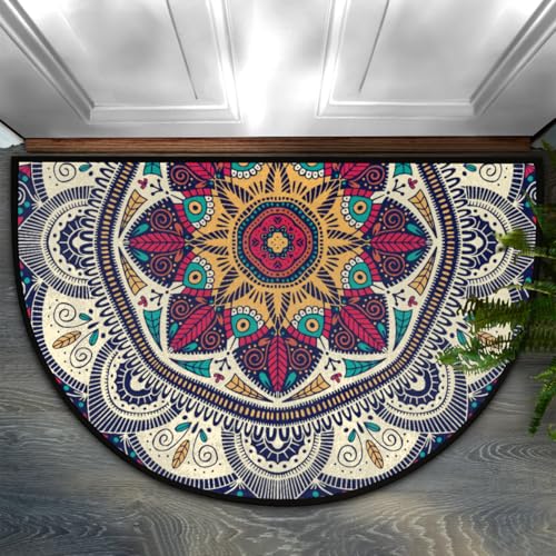 Ethnic Boho Mandala Fantastic (17) halbrunde Fußmatte Outdoor Eingang groß 61 x 91,4 cm halber Kreis Willkommen Eingang Weg Matte halbrund Vordertürmatte Bereich Teppich für Garage, Terrasse, hoch von Pardick