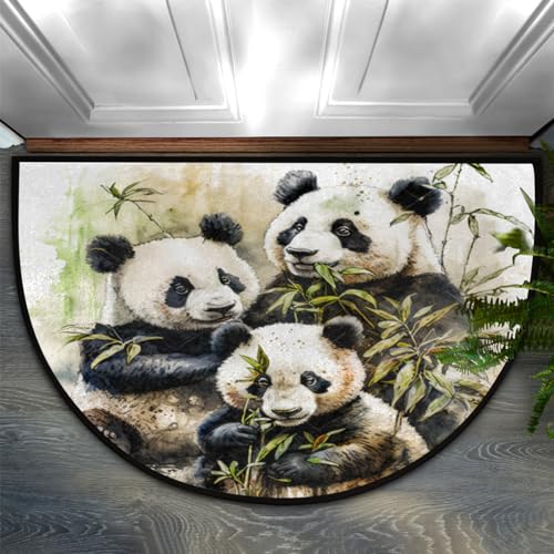 Halbrunde Fußmatte für den Außenbereich, groß, 61 x 91 cm, niedlicher Panda-Halbrund, Willkommens-Eingangsmatte, halbrund, für Garage, Terrasse, stark frequentierte Bereiche von Pardick