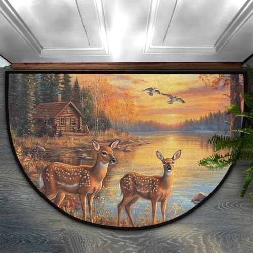 Herbstwald, Hirsch, halbrund, Fußmatte, 91,4 x 61 cm, Schuhmatten für den Eingangsbereich, Zuhause, Haustürdekoration (Hirsch) von Pardick