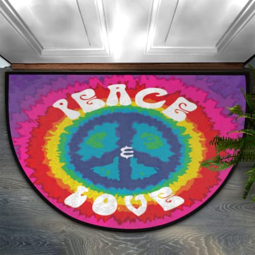 Hippie Peace and Love halbrunde Fußmatte für den Außenbereich, groß, 61 x 91,4 cm, halber Kreis, Eingangsbereich, halbrunde Vordertürmatte, Teppich für Garage, Terrasse, stark frequentierte Bereiche von Pardick