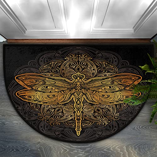 Pardick Vintage Bohemian Dragonfly Half Round Door mat Rutschfest Weich Half Circle Area Rug Durable Washable Decor Half Moon Hearth Rugs for Floor Indoor Wohnzimmer Schlafzimmer Küche Kaminteppich von Pardick