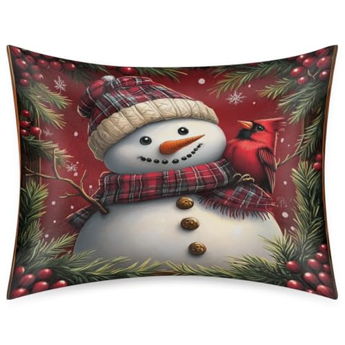 Satin-Kissenbezug mit süßem Schneemann, Kardinalvogel, für Haar und Haut, Standardgröße, 50,8 x 66 cm, Kissenbezug mit Reißverschluss, seidiger Kissenbezug, Dekoration für Schlafzimmer Satin-Kissenbezug mit süßem Schneemann, Kardinalvogel, für Haar und Haut, Standardgröße, 50,8 x 66 cm, Kissenbezug mit Reißverschluss, seidiger Kissenbezug, Dekoration für Schlafzimmer von Pardick