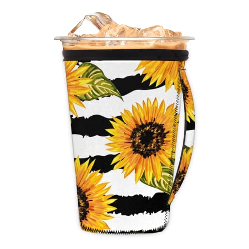Sunflowers Wiederverwendbare Isolator-Kaffeehüllen für Getränke, Getränke, Neopren-Halter mit Griff für die meisten Kaffee- oder Eisgetränke, 680 - 794 ml von Pardick
