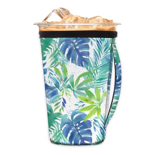 Tropical Palm Leaf Wiederverwendbare Isolator-Kaffeehüllen für Getränke und Getränke, Islamorada blau-grüner Neopren-Halter mit Griff für die meisten Kaffee- oder Eisgetränke, 680 - 794 ml Tropical Palm Leaf Wiederverwendbare Isolator-Kaffeehüllen für Getränke und Getränke, Islamorada blau-grüner Neopren-Halter mit Griff für die meisten Kaffee- oder Eisgetränke, 680 - 794 ml von Pardick