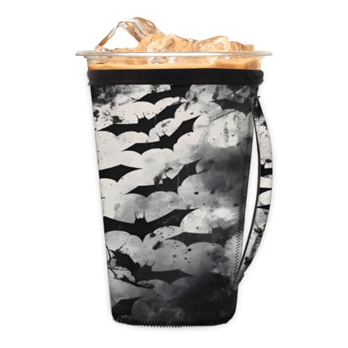 Wiederverwendbare Eiskaffeetassen-Hülle, Gothic-Fledermaus, Neopren, isolierte Ärmel, Becherabdeckung, Halter, abstrakte Fledermaus-Kaffeetassenhülsen mit Griff für kalte Getränke, Becher Wiederverwendbare Eiskaffeetassen-Hülle, Gothic-Fledermaus, Neopren, isolierte Ärmel, Becherabdeckung, Halter, abstrakte Fledermaus-Kaffeetassenhülsen mit Griff für kalte Getränke, Becher von Pardick