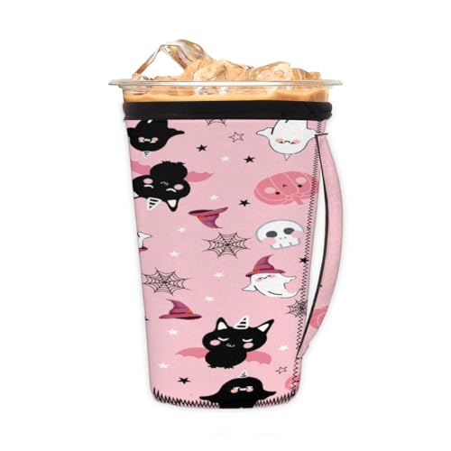 Wiederverwendbare Eiskaffeetassen-Hülle, Halloween, Geisterkatzen, Neopren, isoliert, Becherhalter mit Griff, ideal für 680 ml – 800 ml Wiederverwendbare Eiskaffeetassen-Hülle, Halloween, Geisterkatzen, Neopren, isoliert, Becherhalter mit Griff, ideal für 680 ml – 800 ml von Pardick