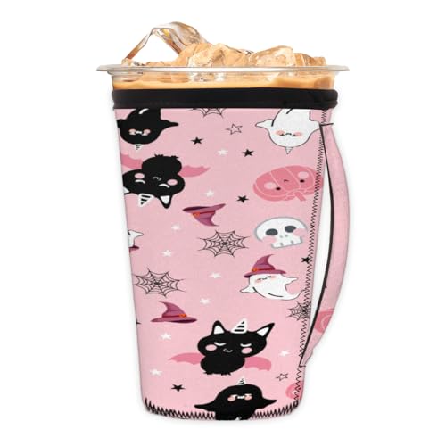 Wiederverwendbare Eiskaffeetassen-Hülle, Halloween, Geisterkatzen, Neopren, isoliert, Becherhalter mit Griff, ideal für 850 ml – 907 ml Wiederverwendbare Eiskaffeetassen-Hülle, Halloween, Geisterkatzen, Neopren, isoliert, Becherhalter mit Griff, ideal für 850 ml – 907 ml von Pardick