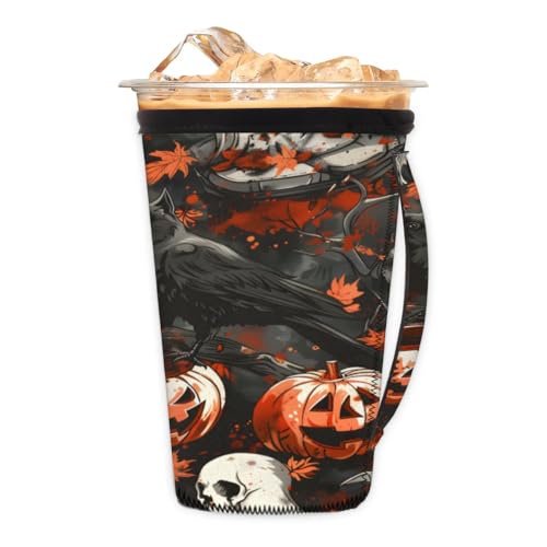 Wiederverwendbare Eiskaffeetassen-Hülle, Halloween, Krähe, Neopren, isolierte Hülsen, Becherabdeckung, Halter, Kaffeetassenhüllen mit Griff für kalte Getränke, Becher, Urlaubsdekoration, 850 - 907 ml Wiederverwendbare Eiskaffeetassen-Hülle, Halloween, Krähe, Neopren, isolierte Hülsen, Becherabdeckung, Halter, Kaffeetassenhüllen mit Griff für kalte Getränke, Becher, Urlaubsdekoration, 850 - 907 ml von Pardick