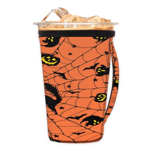 Wiederverwendbare Eiskaffeetassen-Hülle, Halloween, Spinnennetz, Katzen, Neopren, isolierte Ärmel, Becherhalter mit Griff, ideal für 850 ml – 907 ml Wiederverwendbare Eiskaffeetassen-Hülle, Halloween, Spinnennetz, Katzen, Neopren, isolierte Ärmel, Becherhalter mit Griff, ideal für 850 ml – 907 ml von Pardick