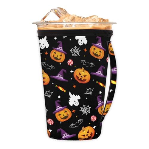 Wiederverwendbare Eiskaffeetassen-Hülle, Halloween, Süßigkeiten, Geister, Neopren, isolierte Ärmel, Becherhalter mit Griff, Idee für 850 ml – 907 ml Wiederverwendbare Eiskaffeetassen-Hülle, Halloween, Süßigkeiten, Geister, Neopren, isolierte Ärmel, Becherhalter mit Griff, Idee für 850 ml – 907 ml von Pardick