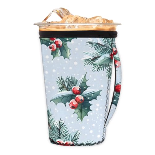 Wiederverwendbare Eiskaffeetassen-Hülle, Stechpalmenbeeren, Neopren, isolierte Hülsen, Becherabdeckung, Halter, Kaffeetassenhüllen mit Griff für kalte Getränke, Becher, 850 - 907 ml Wiederverwendbare Eiskaffeetassen-Hülle, Stechpalmenbeeren, Neopren, isolierte Hülsen, Becherabdeckung, Halter, Kaffeetassenhüllen mit Griff für kalte Getränke, Becher, 850 - 907 ml von Pardick