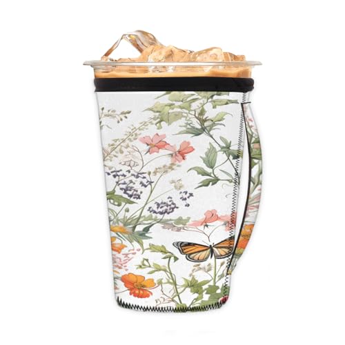 Wiederverwendbare Eiskaffeetassenhülle, Frühlingsblumen, Schmetterling, Neopren, isoliert, Becherhalter mit Griff, ideal für 680 ml - 794 ml Wiederverwendbare Eiskaffeetassenhülle, Frühlingsblumen, Schmetterling, Neopren, isoliert, Becherhalter mit Griff, ideal für 680 ml - 794 ml von Pardick