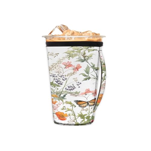 Wiederverwendbare Eiskaffeetassenhülle, Frühlingsblumen, Schmetterling, Neopren, isolierte Hüllen mit Griff, ideal für 473 ml – 510 ml Wiederverwendbare Eiskaffeetassenhülle, Frühlingsblumen, Schmetterling, Neopren, isolierte Hüllen mit Griff, ideal für 473 ml – 510 ml von Pardick