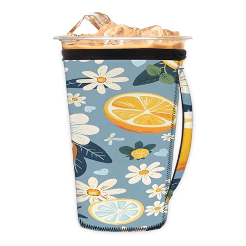 Wiederverwendbare Eiskaffeetassenhülle, Gänseblümchen, Zitrone, Neopren, isoliert, Becherhalter mit Griff, ideal für 850 ml – 907 ml Wiederverwendbare Eiskaffeetassenhülle, Gänseblümchen, Zitrone, Neopren, isoliert, Becherhalter mit Griff, ideal für 850 ml – 907 ml von Pardick
