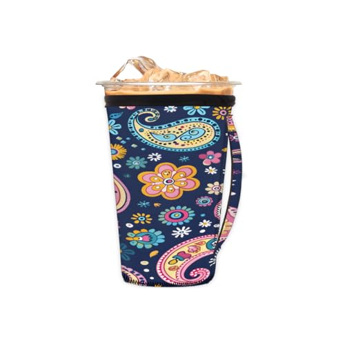 Wiederverwendbare Eiskaffeetassenhülle, Paisleymuster, Neopren, isoliert, Becherhalter mit Griff, ideal für 473 - 510 ml Wiederverwendbare Eiskaffeetassenhülle, Paisleymuster, Neopren, isoliert, Becherhalter mit Griff, ideal für 473 - 510 ml von Pardick