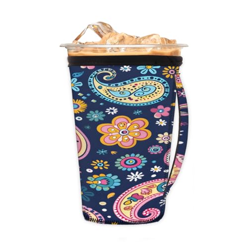 Wiederverwendbare Eiskaffeetassenhülle, Paisleymuster, Neopren, isoliert, Becherhalter mit Griff, ideal für 680 ml – 800 ml Wiederverwendbare Eiskaffeetassenhülle, Paisleymuster, Neopren, isoliert, Becherhalter mit Griff, ideal für 680 ml – 800 ml von Pardick