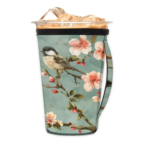 Wiederverwendbare Eiskaffeetassenhülle, Vögel, Blumen, Neopren, isolierte Hülsen, Becherabdeckung, Halter, Kaffeetassenhüllen mit Griff für kalte Getränke, Becher, 510 - 567 ml Wiederverwendbare Eiskaffeetassenhülle, Vögel, Blumen, Neopren, isolierte Hülsen, Becherabdeckung, Halter, Kaffeetassenhüllen mit Griff für kalte Getränke, Becher, 510 - 567 ml von Pardick