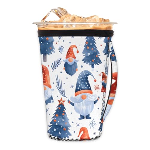 Wiederverwendbare Eiskaffeetassenhülle, Weihnachtswichtel, Neopren, isolierte Hülsen, Tassenabdeckung, Halter, Kaffeetassenhüllen mit Griff für kalte Getränke, Becher, 850 - 907 ml Wiederverwendbare Eiskaffeetassenhülle, Weihnachtswichtel, Neopren, isolierte Hülsen, Tassenabdeckung, Halter, Kaffeetassenhüllen mit Griff für kalte Getränke, Becher, 850 - 907 ml von Pardick