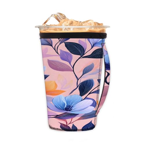 Wiederverwendbare Eiskaffeetassenhülle, blaue Blumen und Blätter, Neopren, isoliert, Becherhalter mit Griff, ideal für 680 ml – 794 ml Wiederverwendbare Eiskaffeetassenhülle, blaue Blumen und Blätter, Neopren, isoliert, Becherhalter mit Griff, ideal für 680 ml – 794 ml von Pardick