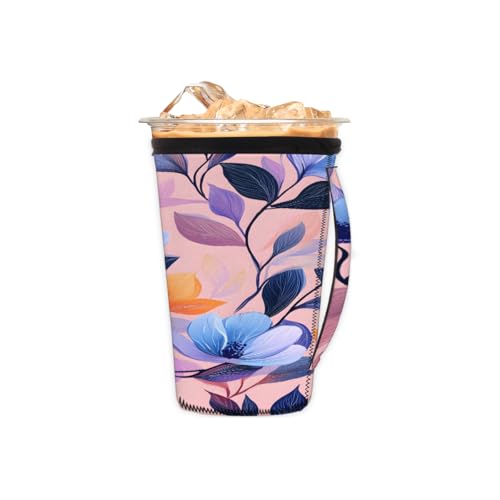 Wiederverwendbare Eiskaffeetassenhülle, blaue Blumen und Blätter, Neopren, isolierte Hüllen mit Griff, ideal für 473 ml – 510 ml Wiederverwendbare Eiskaffeetassenhülle, blaue Blumen und Blätter, Neopren, isolierte Hüllen mit Griff, ideal für 473 ml – 510 ml von Pardick