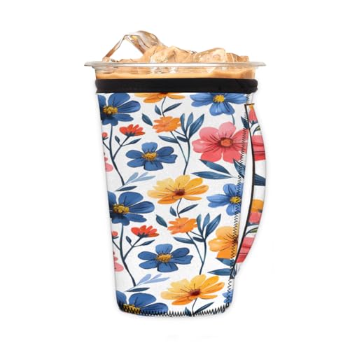 Wiederverwendbare Eiskaffeetassenhülle, bunte Blumen, Neopren, isolierte Hüllen mit Griff, ideal für 680 ml – 800 ml Wiederverwendbare Eiskaffeetassenhülle, bunte Blumen, Neopren, isolierte Hüllen mit Griff, ideal für 680 ml – 800 ml von Pardick