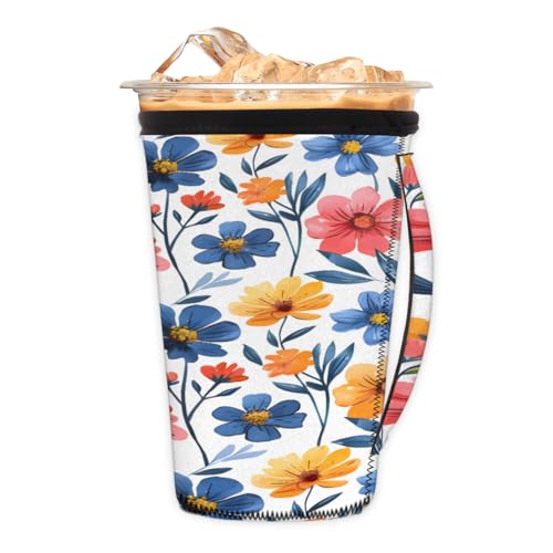 Wiederverwendbare Eiskaffeetassenhülle, bunte Blumen, Neopren, isolierte Hüllen mit Griff, ideal für 850 ml – 907 ml Wiederverwendbare Eiskaffeetassenhülle, bunte Blumen, Neopren, isolierte Hüllen mit Griff, ideal für 850 ml – 907 ml von Pardick