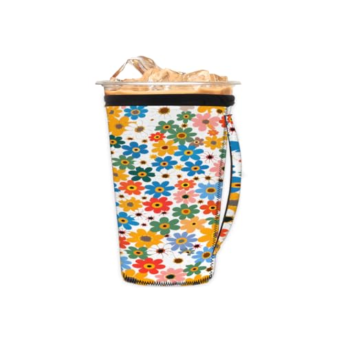 Wiederverwendbare Eiskaffeetassenhülle, bunte blühende Blumen, Neopren, isolierte Hüllen mit Griff, ideal für 473 ml – 510 ml Wiederverwendbare Eiskaffeetassenhülle, bunte blühende Blumen, Neopren, isolierte Hüllen mit Griff, ideal für 473 ml – 510 ml von Pardick
