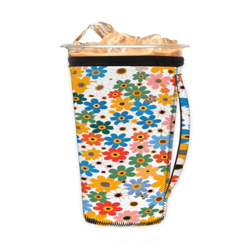 Wiederverwendbare Eiskaffeetassenhülle, bunte blühende Blumen, Neopren, isolierte Hüllen mit Griff, ideal für 680 ml – 800 ml Wiederverwendbare Eiskaffeetassenhülle, bunte blühende Blumen, Neopren, isolierte Hüllen mit Griff, ideal für 680 ml – 800 ml von Pardick