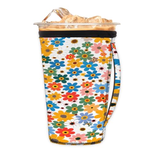 Wiederverwendbare Eiskaffeetassenhülle, bunte blühende Blumen, Neopren, isolierte Hüllen mit Griff, ideal für 850 ml – 907 ml Wiederverwendbare Eiskaffeetassenhülle, bunte blühende Blumen, Neopren, isolierte Hüllen mit Griff, ideal für 850 ml – 907 ml von Pardick