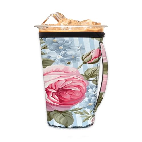 Wiederverwendbare Eiskaffeetassenhülle, gestreift, Neopren, isoliert, Becherhalter mit Griff, ideal für 680 ml – 800 ml Wiederverwendbare Eiskaffeetassenhülle, gestreift, Neopren, isoliert, Becherhalter mit Griff, ideal für 680 ml – 800 ml von Pardick