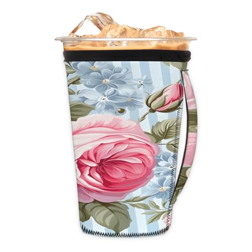 Wiederverwendbare Eiskaffeetassenhülle, gestreift, Neopren, isolierte Hüllen mit Griff, ideal für 850 ml - 907 ml Wiederverwendbare Eiskaffeetassenhülle, gestreift, Neopren, isolierte Hüllen mit Griff, ideal für 850 ml - 907 ml von Pardick