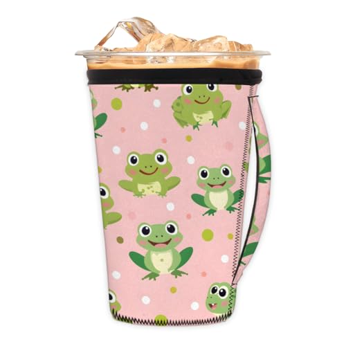 Wiederverwendbare Eiskaffeetassenhülle, niedlicher Frosch, Neopren, isolierte Hülsen, Tassenabdeckung, Halter, Kaffeetassenhüllen mit Griff für kalte Getränke, Becher, 680 - 794 ml Wiederverwendbare Eiskaffeetassenhülle, niedlicher Frosch, Neopren, isolierte Hülsen, Tassenabdeckung, Halter, Kaffeetassenhüllen mit Griff für kalte Getränke, Becher, 680 - 794 ml von Pardick