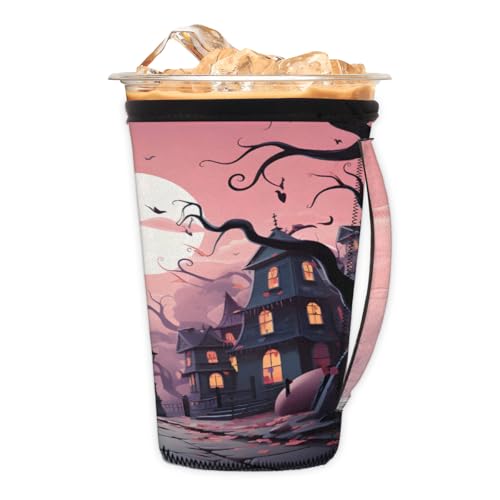 Wiederverwendbare Eiskaffeetassenhülle, rosa, Halloween, Neopren, isolierte Hüllen mit Griff, ideal für 850 ml - 907 ml Wiederverwendbare Eiskaffeetassenhülle, rosa, Halloween, Neopren, isolierte Hüllen mit Griff, ideal für 850 ml - 907 ml von Pardick