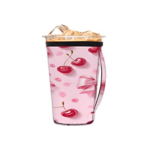 Wiederverwendbare Eiskaffeetassenhülle, rosa Schleifen, Neopren, isoliert, Becherhalter mit Griff, ideal für 473 - 510 ml Wiederverwendbare Eiskaffeetassenhülle, rosa Schleifen, Neopren, isoliert, Becherhalter mit Griff, ideal für 473 - 510 ml von Pardick