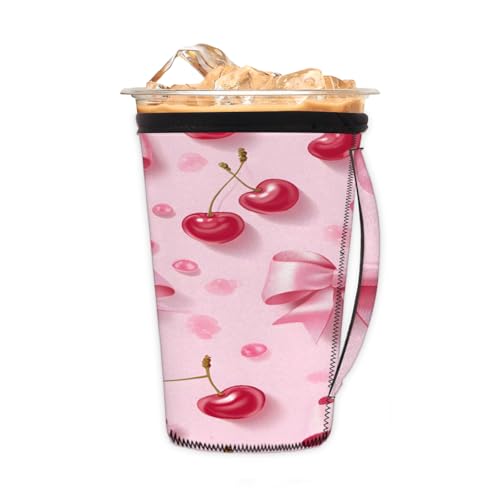 Wiederverwendbare Eiskaffeetassenhülle, rosa Schleifen, Neopren, isoliert, Becherhalter mit Griff, ideal für 680 ml - 794 ml von Pardick
