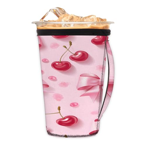 Wiederverwendbare Eiskaffeetassenhülle, rosa Schleifen, Neopren, isoliert, Becherhalter mit Griff, ideal für 850-907 ml Wiederverwendbare Eiskaffeetassenhülle, rosa Schleifen, Neopren, isoliert, Becherhalter mit Griff, ideal für 850-907 ml von Pardick