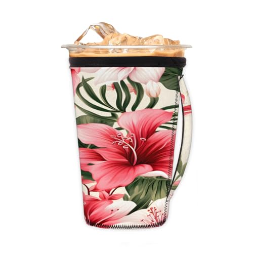 Wiederverwendbare Eiskaffeetassenhülle, tropische Blumen, Neopren, isolierte Ärmel, Becherhalter mit Griff, ideal für 680 ml – 794 ml Wiederverwendbare Eiskaffeetassenhülle, tropische Blumen, Neopren, isolierte Ärmel, Becherhalter mit Griff, ideal für 680 ml – 794 ml von Pardick