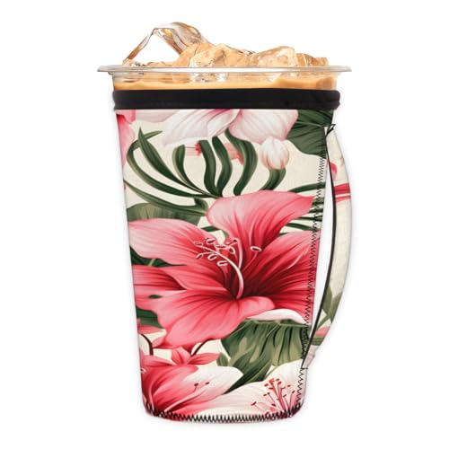 Wiederverwendbare Eiskaffeetassenhülle, tropische Blumen, Neopren, isolierte Hüllen mit Griff, ideal für 850 ml - 907 ml Wiederverwendbare Eiskaffeetassenhülle, tropische Blumen, Neopren, isolierte Hüllen mit Griff, ideal für 850 ml - 907 ml von Pardick