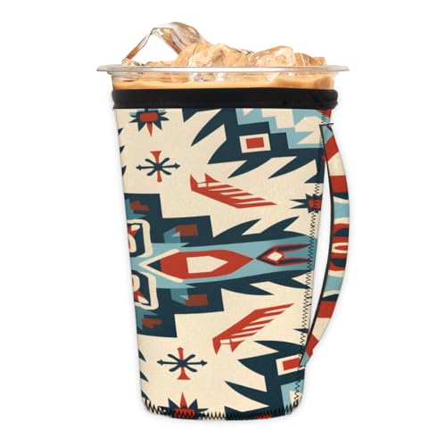 Wiederverwendbare Eiskaffeetassenhülle Azteken-Western-Neopren-isolierte Hüllen Becherhalter mit Griff, ideal für 850 ml - 907 ml Wiederverwendbare Eiskaffeetassenhülle Azteken-Western-Neopren-isolierte Hüllen Becherhalter mit Griff, ideal für 850 ml - 907 ml von Pardick